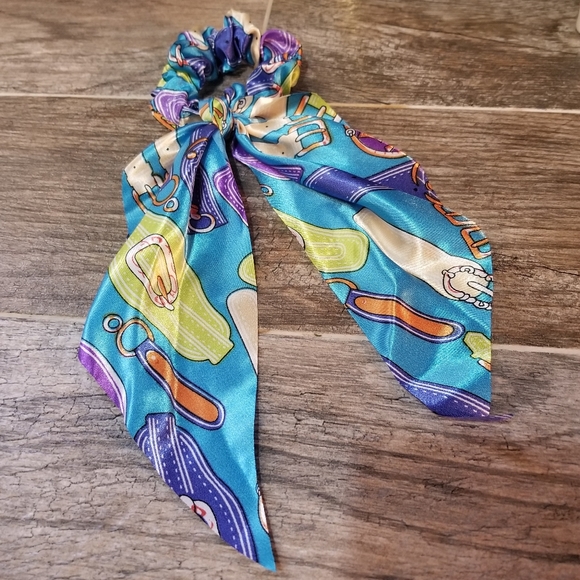 3/30 ☘️ANTHROPOLOGIE Teal Silk Scarf Scrungi New - Picture 8 of 8